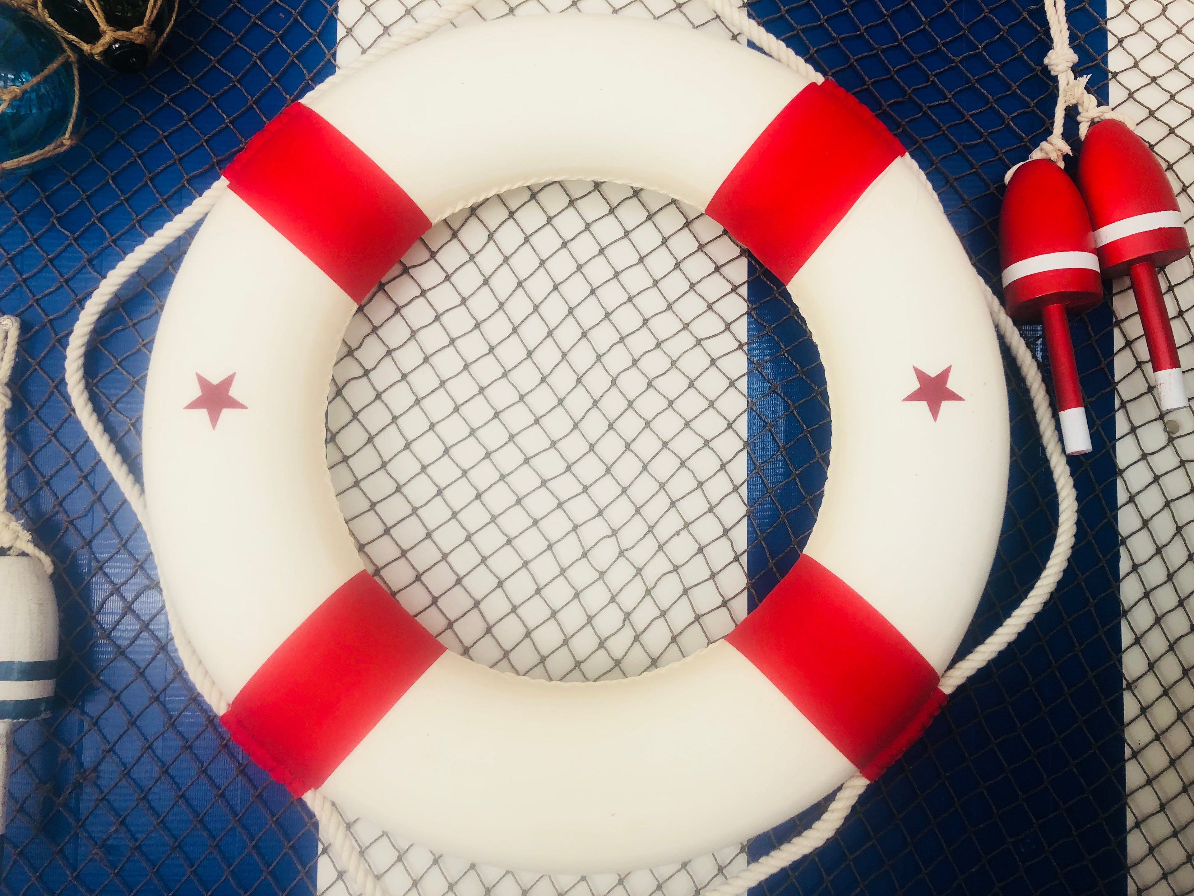 Classic White Decorative Lifering with Red Bands 20""