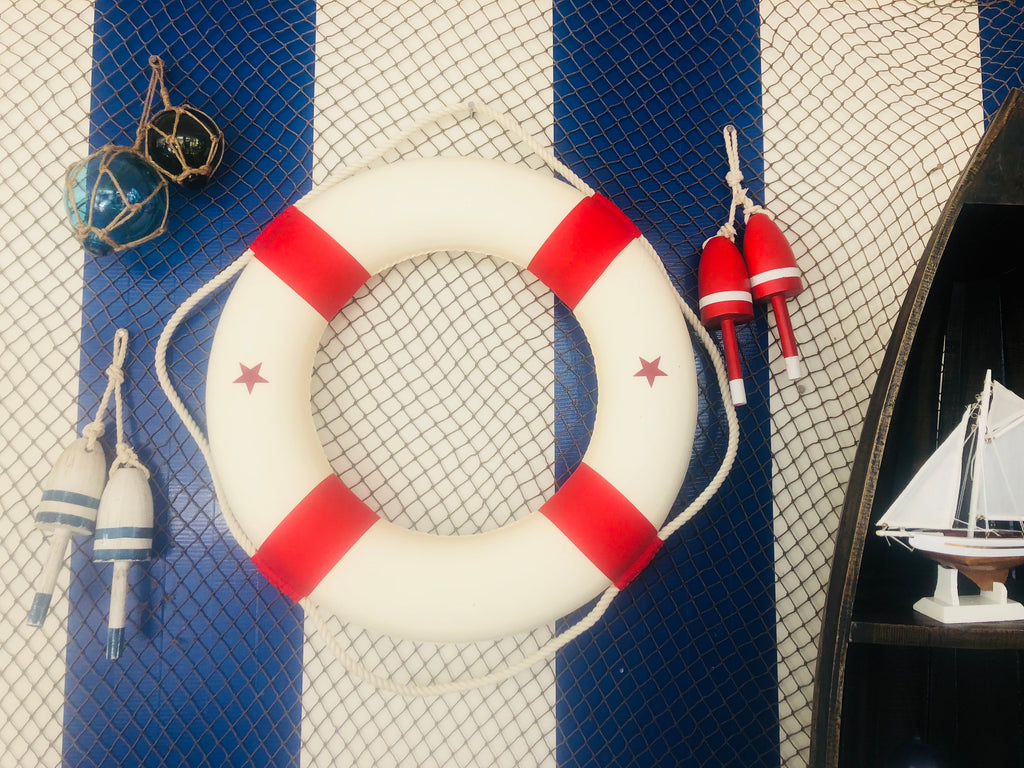 Classic White Decorative Lifering with Red Bands 20""