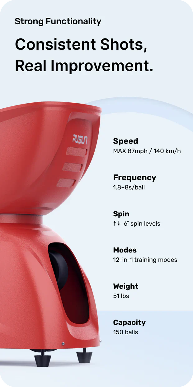 PUSUN PT-MAX C Tennis Ball Machine With APP Control & AI Drills
