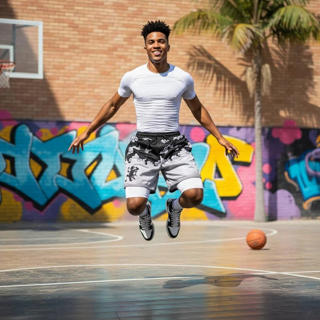 Mens 2-in-1 Graphic Print Running Shorts with Pockets
