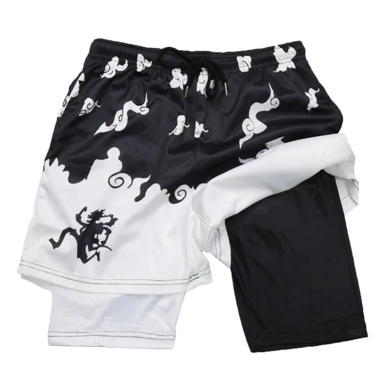 Mens 2-in-1 Graphic Print Running Shorts with Pockets