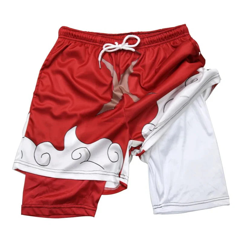 Mens 2-in-1 Graphic Print Running Shorts with Pockets