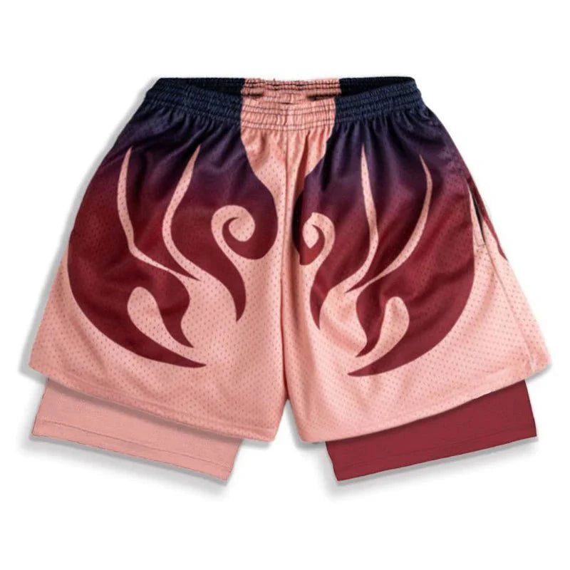 Mens 2-in-1 Graphic Print Running Shorts with Pockets