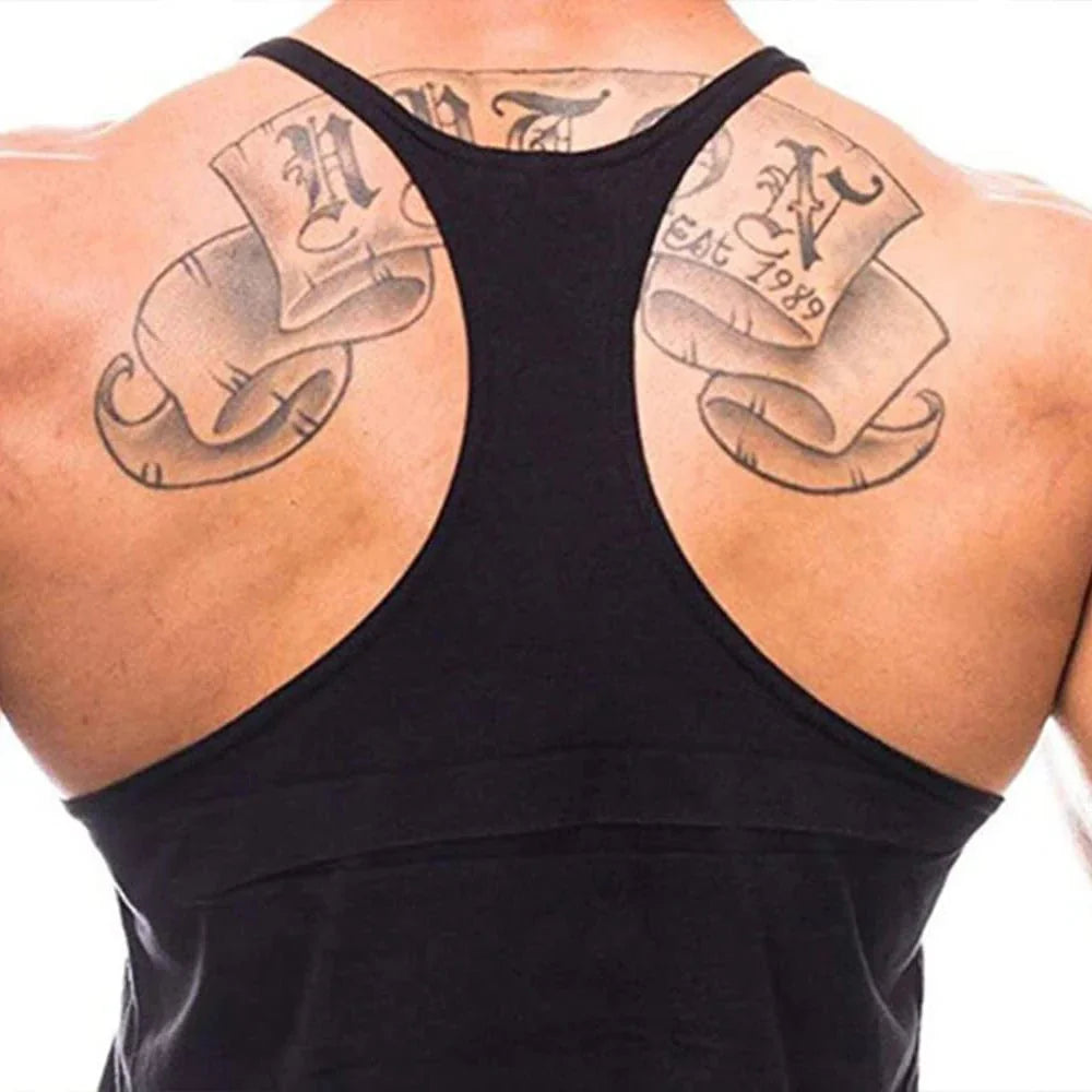 Mens Cotton Y-Back Tank Top for Gym Training