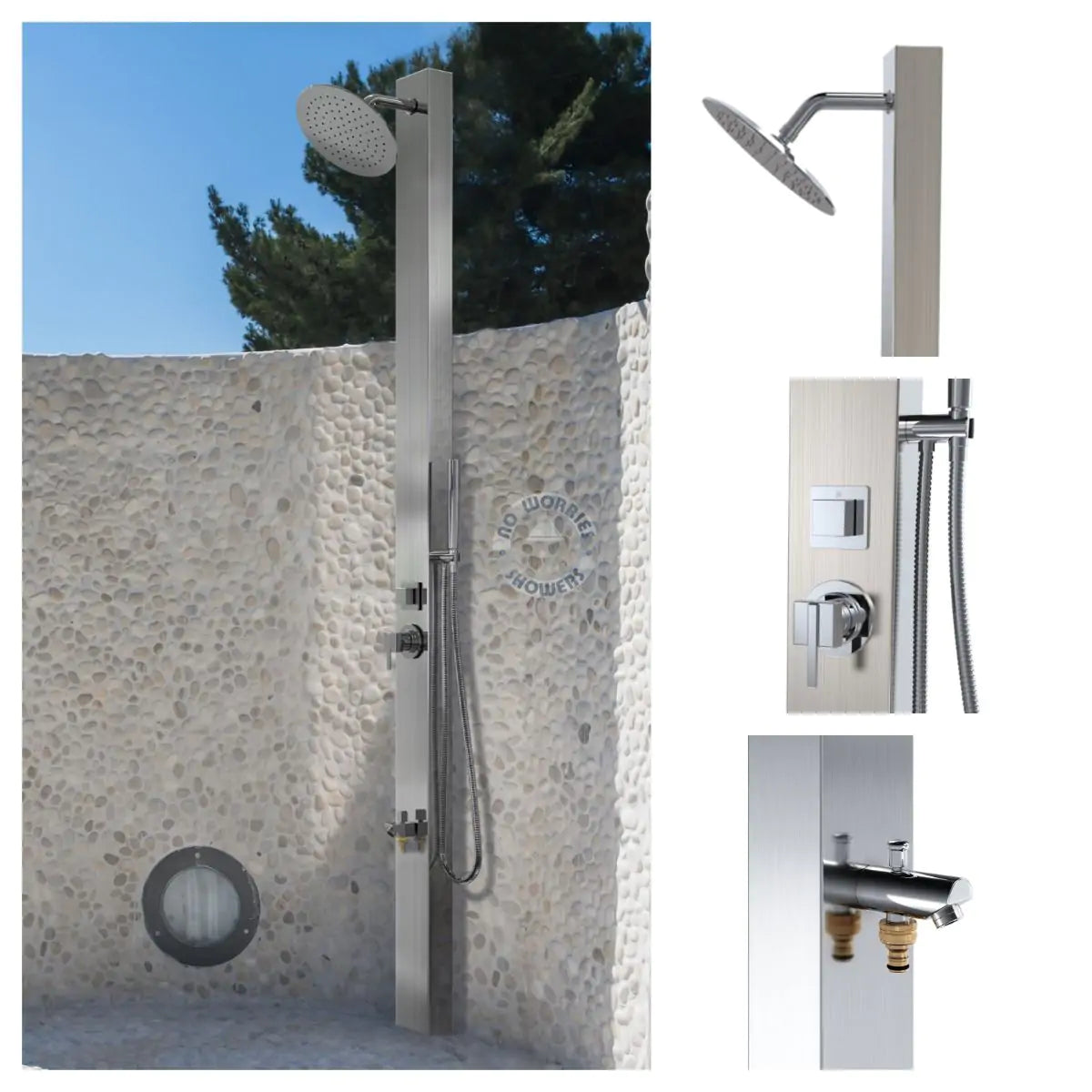 No Worries Showers Milan Silver ADA 316L Marine Grade Stainless Steel Outdoor Indoor Pool Shower