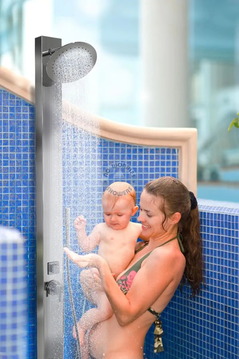 No Worries Showers Milan Silver ADA 316L Marine Grade Stainless Steel Outdoor Indoor Pool Shower