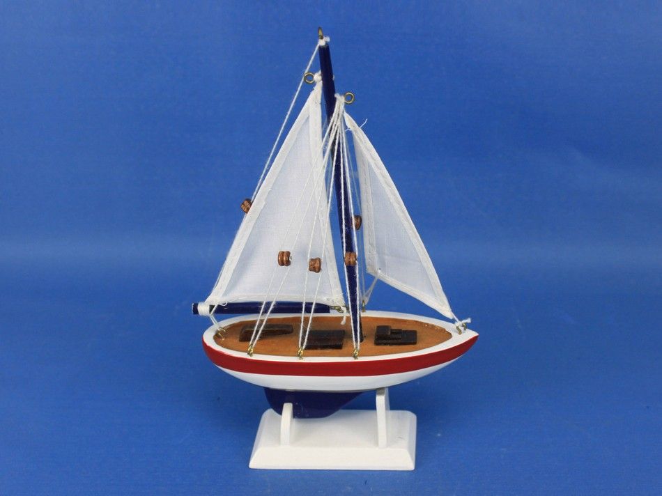 Wooden USA Sailboat Model Christmas Tree Ornament 9""