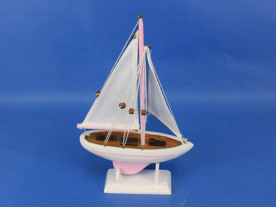 Wooden Pink Pacific Sailer Model Sailboat Decoration 9""