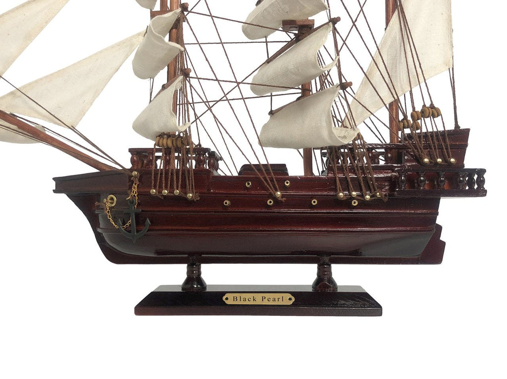 Wooden Black Pearl White Sails Pirate Ship Model 15""