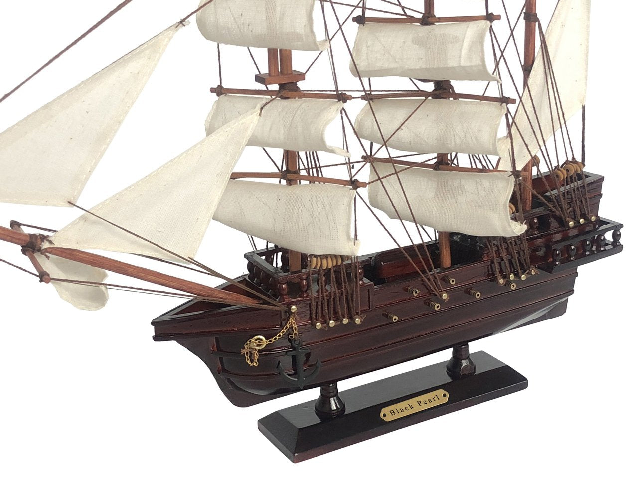 Wooden Black Pearl White Sails Pirate Ship Model 15""