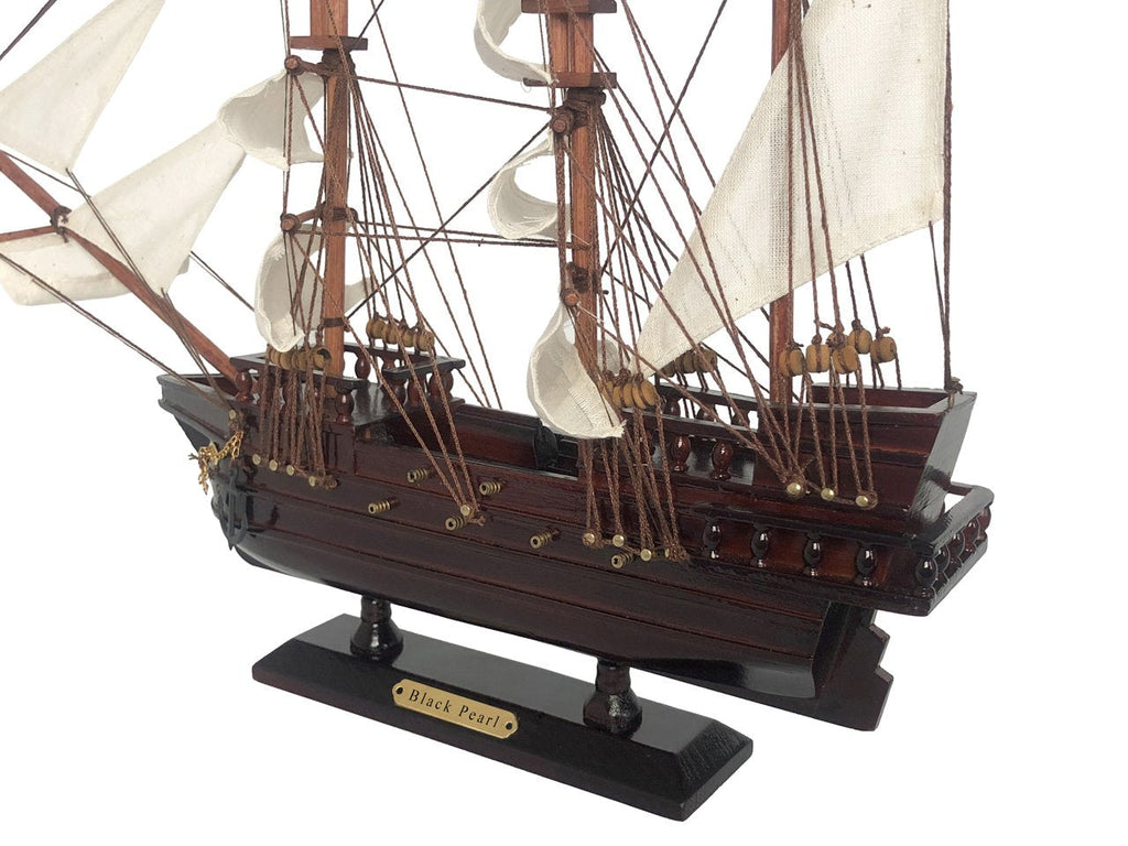 Wooden Black Pearl White Sails Pirate Ship Model 20""