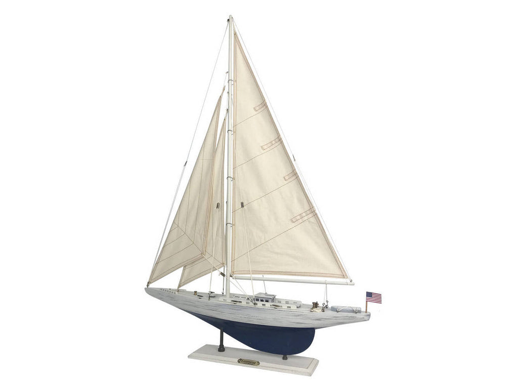 Wooden Rustic Whitewashed Enterprise Limited Model Sailboat 35""