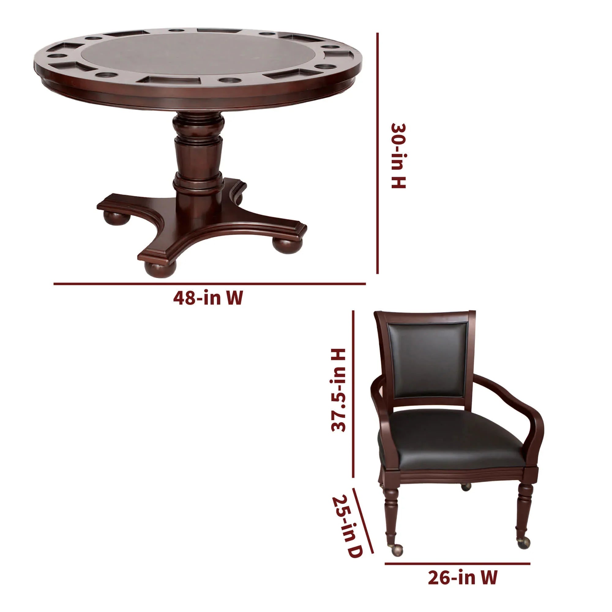 Hathaway Bridgeport 48-in Poker Table and Dining Top with 4 Arm Chairs