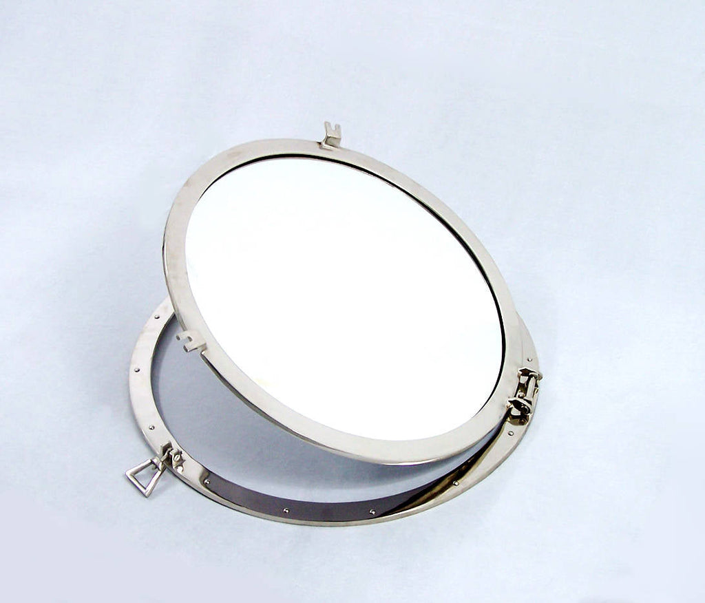 Deluxe Class Brushed Nickel Decorative Ship Porthole Mirror 30""
