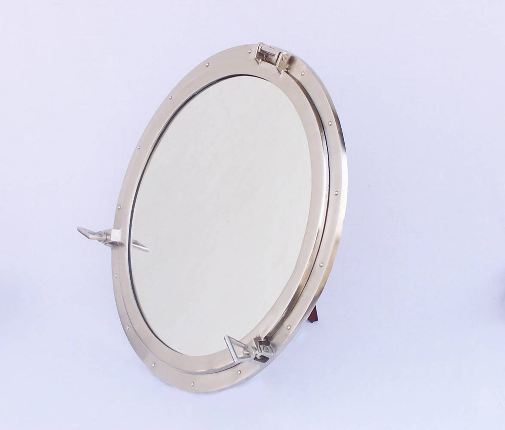 Deluxe Class Brushed Nickel Decorative Ship Porthole Mirror 30""