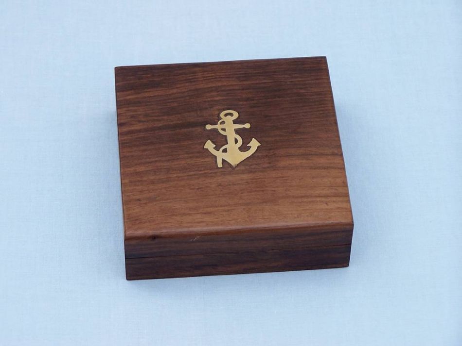 Antique Copper Admirals Desk Compass with Rosewood Box 5""