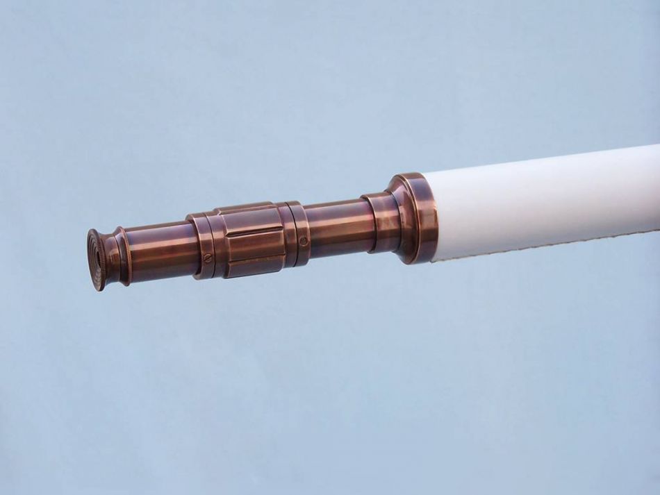 Floor Standing Antique Copper With White Leather Galileo Telescope 65""