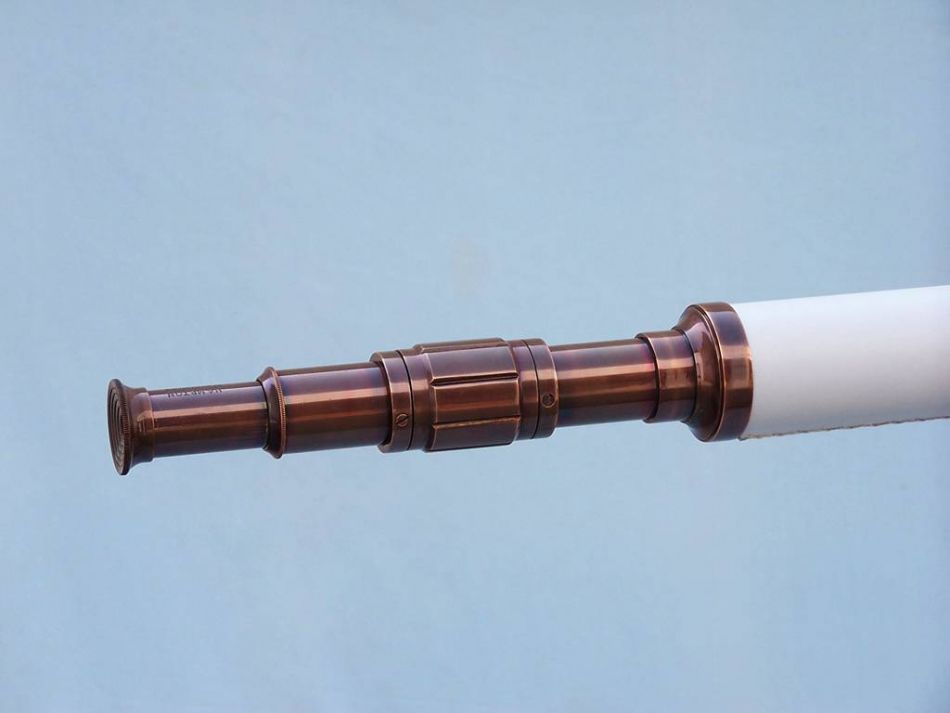 Floor Standing Antique Copper With White Leather Galileo Telescope 65""