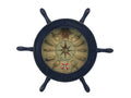 Wooden Rustic Dark Blue Ship Wheel Knot Faced Clock 12""