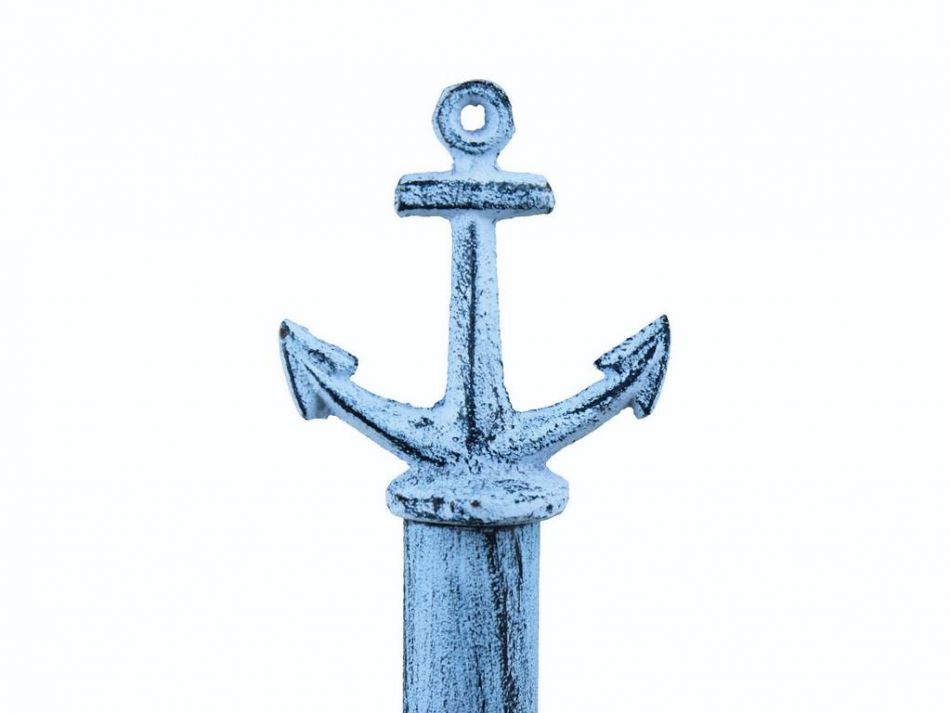 Rustic Dark Blue Whitewashed Cast Iron Anchor Paper Towel Holder 16""
