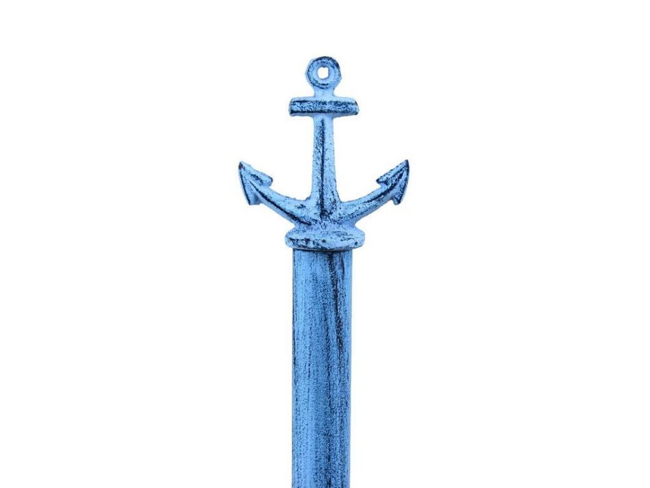 Rustic Dark Blue Whitewashed Cast Iron Anchor Paper Towel Holder 16""