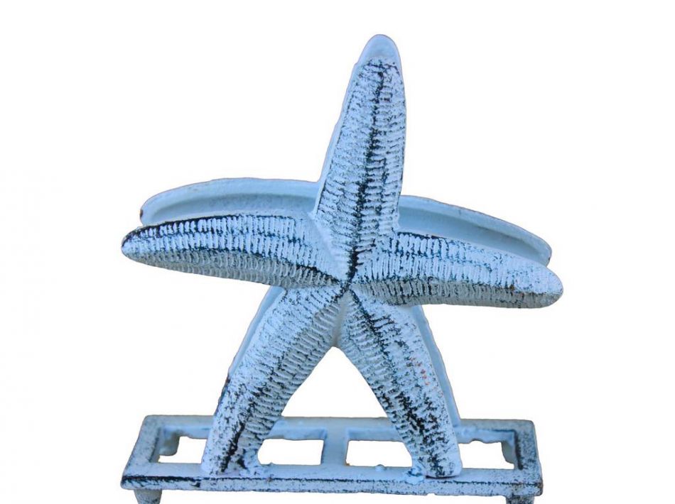 Rustic Dark Blue Whitewashed Cast Iron Starfish Napkin Holder 6""