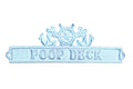 Dark Blue Whitewashed Cast Iron Poop Deck Sign with Ship Wheel and Anchors 9""
