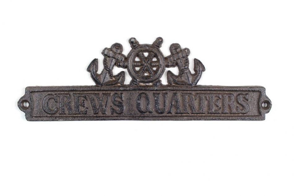 Cast Iron Crews Quarters Sign with Ship Wheel and Anchors 9""