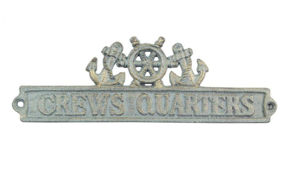 Antique Bronze Cast Iron Crews Quarters Sign with Ship Wheel and Anchors 9""
