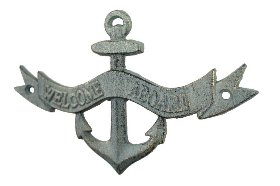 Antique Bronze Cast Iron Welcome Aboard Sign 8""