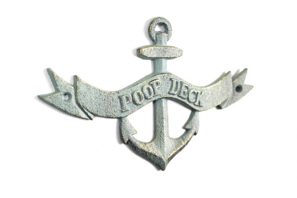 Antique Bronze Cast Iron Poop Deck Anchor Sign 8""