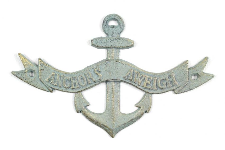 Antique Bronze Cast Iron Anchors Aweigh Anchor Sign 8""