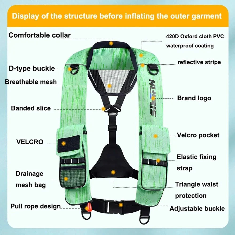 New Multi Functional Fishing Vest Automatic Inflatable Adult Lightweight Marine Fishing Swimming Raft Kayak Secure Jacket Vest