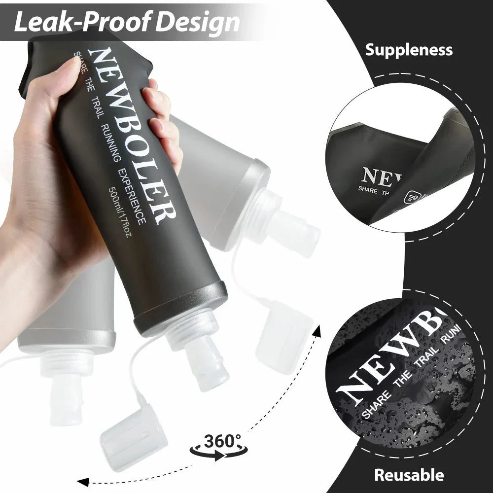 NEWBOLER Water Bottle TPU Folding Soft Flask Sport Water Bottle 150/250/500ml Collapsible Water Bottle Running Camping Hiking
