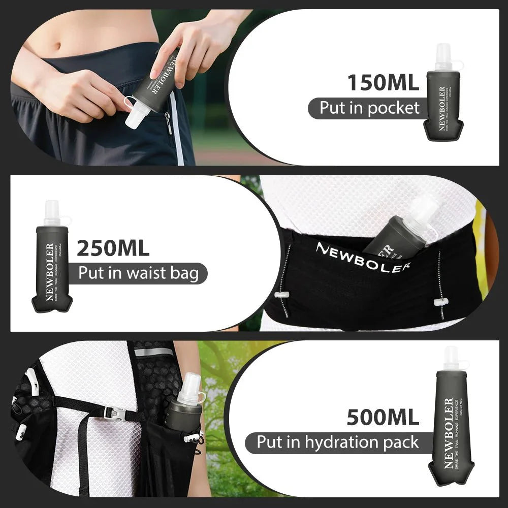 NEWBOLER Water Bottle TPU Folding Soft Flask Sport Water Bottle 150/250/500ml Collapsible Water Bottle Running Camping Hiking