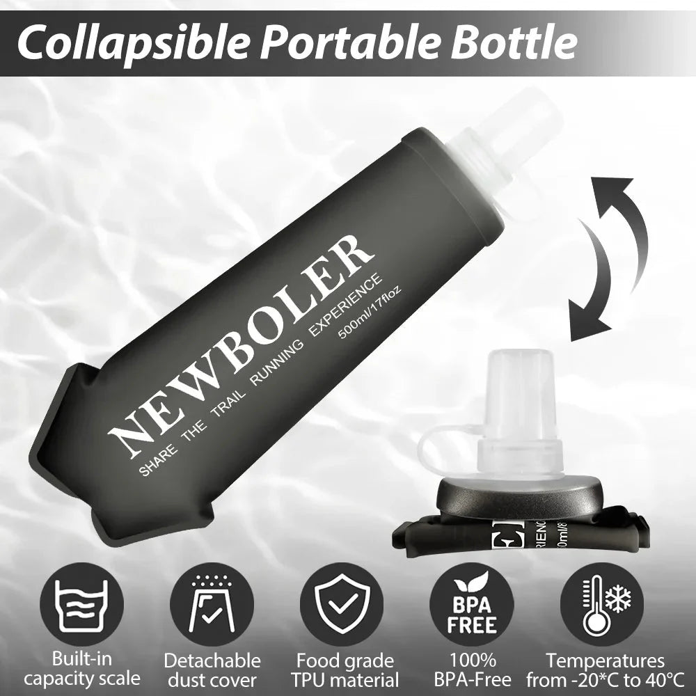 NEWBOLER Water Bottle TPU Folding Soft Flask Sport Water Bottle 150/250/500ml Collapsible Water Bottle Running Camping Hiking