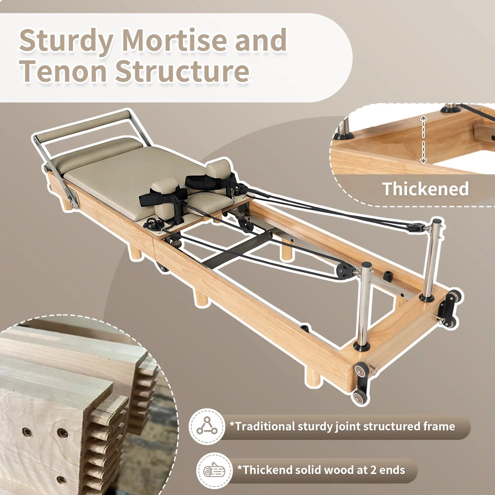 Nexace Wood Pilates Reformer Machine for Home Fitness