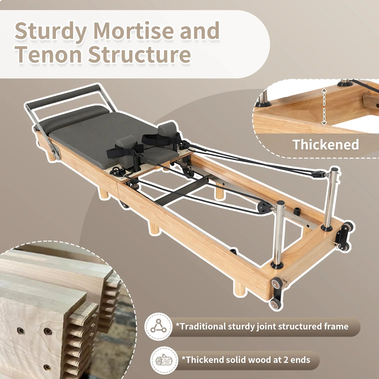 Nexace Wood Foldable Pilates Reformer with Tower