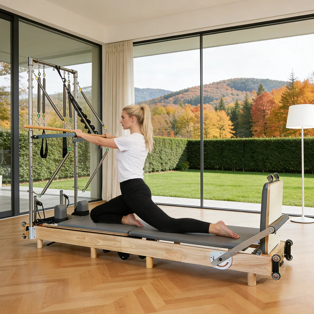Nexace Wood Foldable Pilates Reformer with Tower