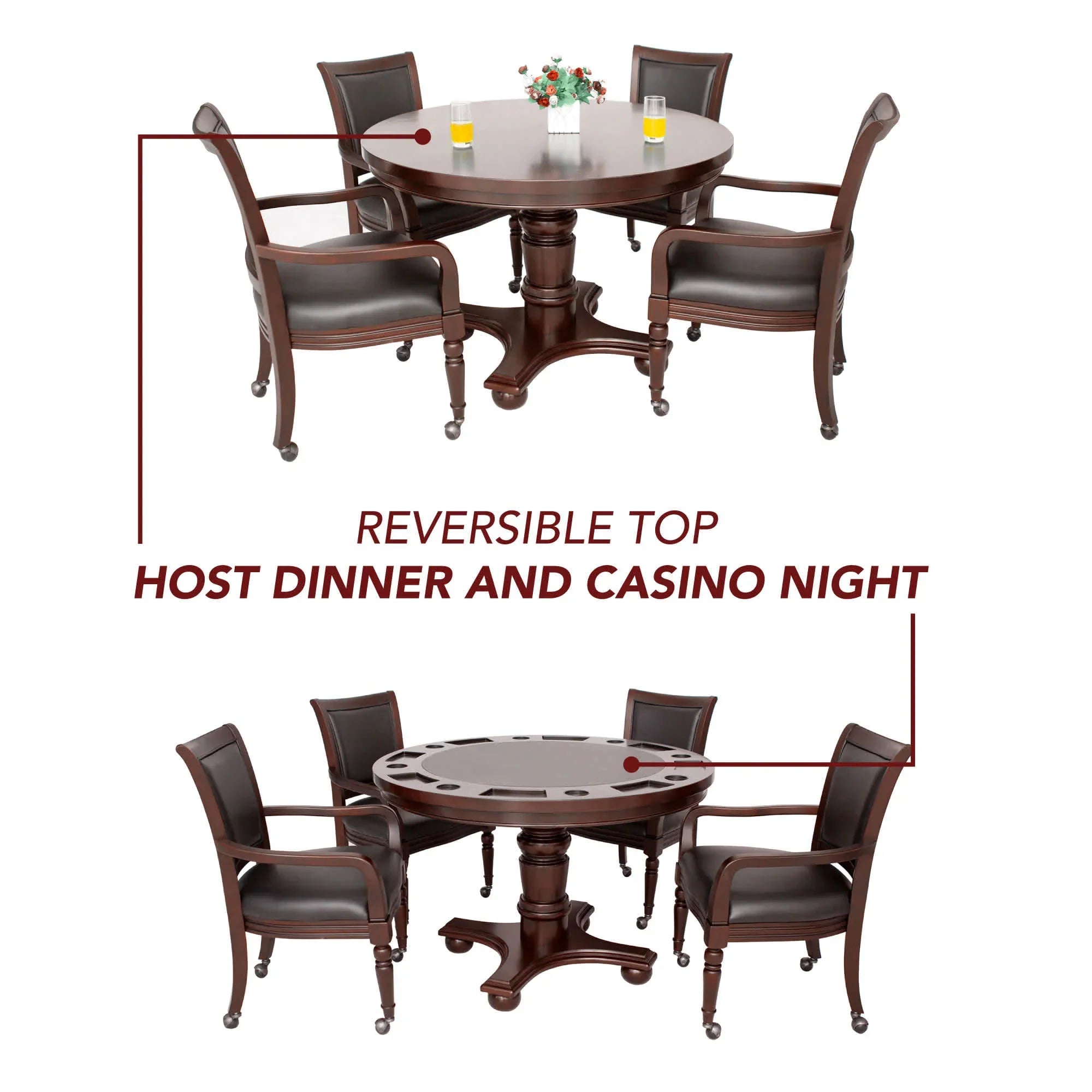 Hathaway Bridgeport 48-in Poker Table and Dining Top with 4 Arm Chairs