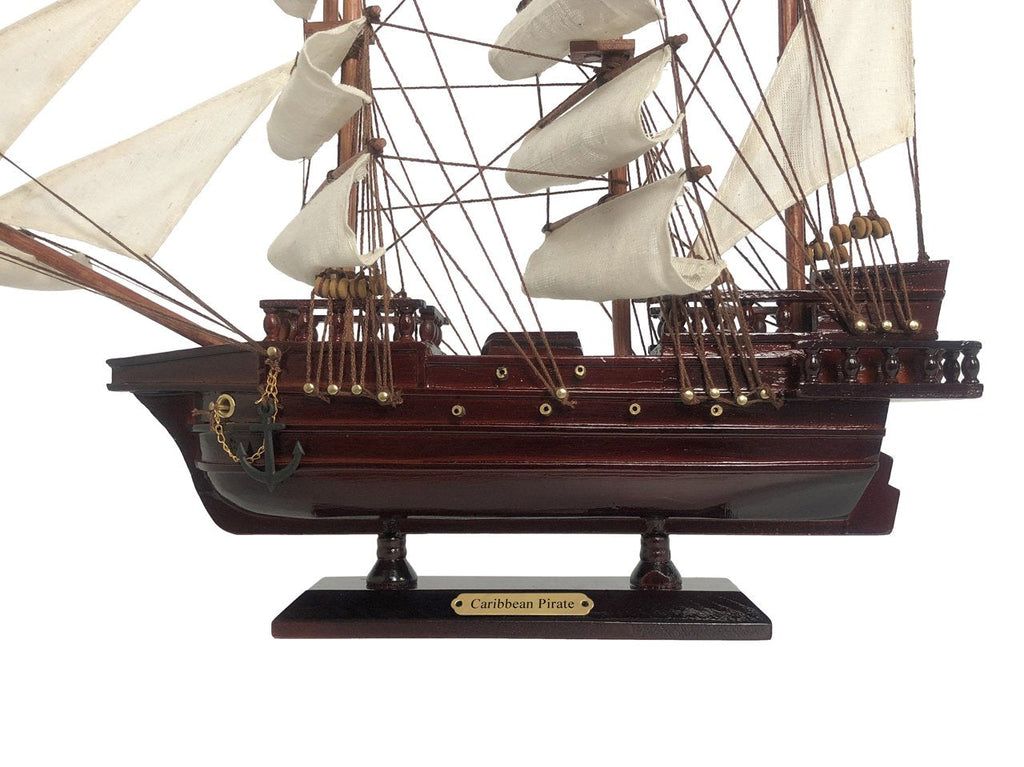 Wooden Caribbean Pirate White Sails Model Ship 20""