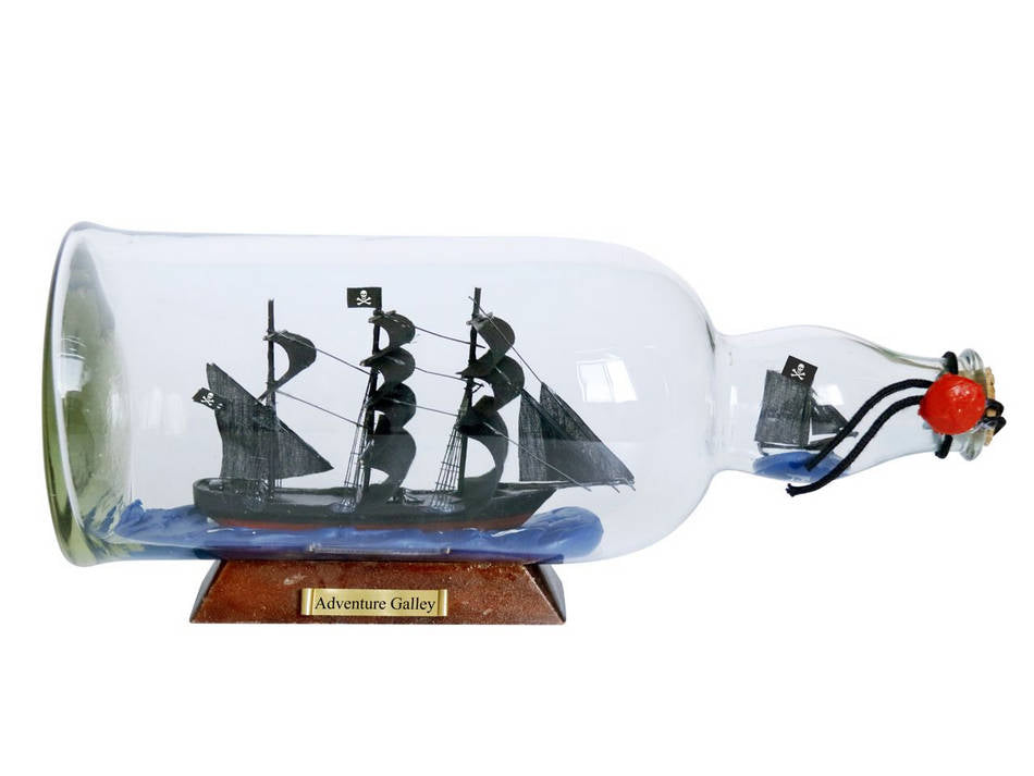Captain Kidd's Adventure Galley Model Ship in a Glass Bottle 11""