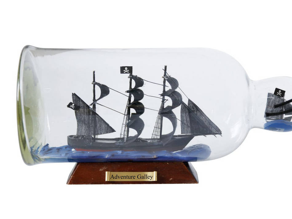 Captain Kidd's Adventure Galley Model Ship in a Glass Bottle 11""