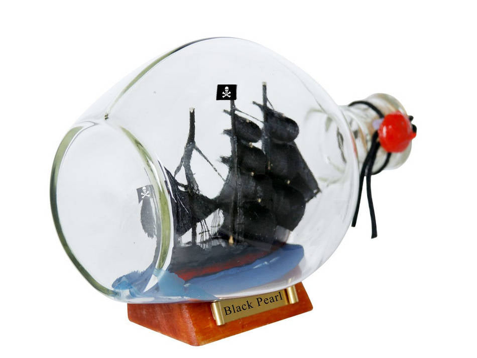 Black Pearl Pirate Ship in a Glass Bottle 7""