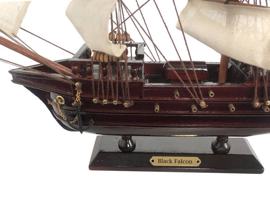 Wooden Captain Kidd's Black Falcon White Sails Pirate Ship Model 20""