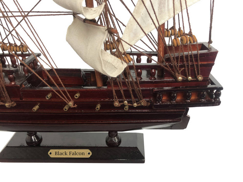 Wooden Captain Kidd's Black Falcon White Sails Pirate Ship Model 20""