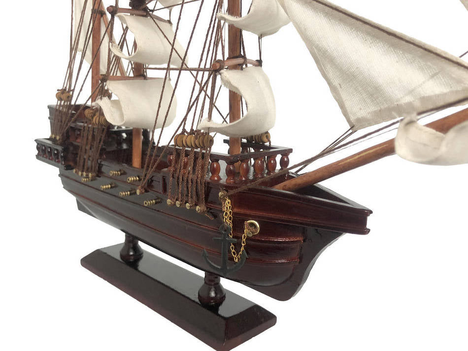 Wooden Captain Kidd's Black Falcon White Sails Pirate Ship Model 15""