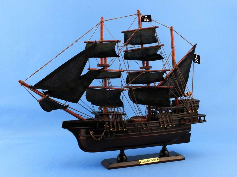 Wooden Captain Kidd's Adventure Galley Model Pirate Ship 15""