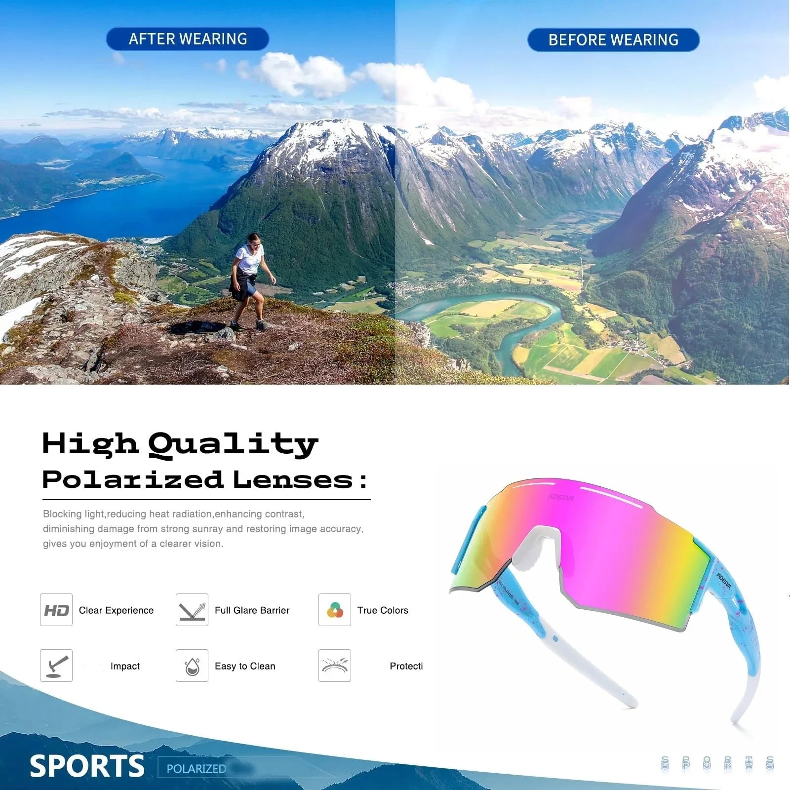 Polarized Sports Sunglasses for Cycling Running and Baseball
