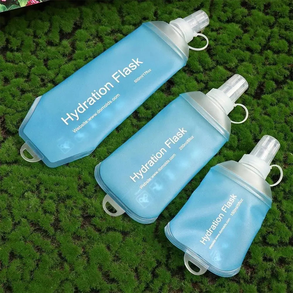 Portable TPU Folding Water Bottle Soft Flask Blue Sport Water Bottle Water Bag Collapsible Water Bottle 500ML 250ML 150ML